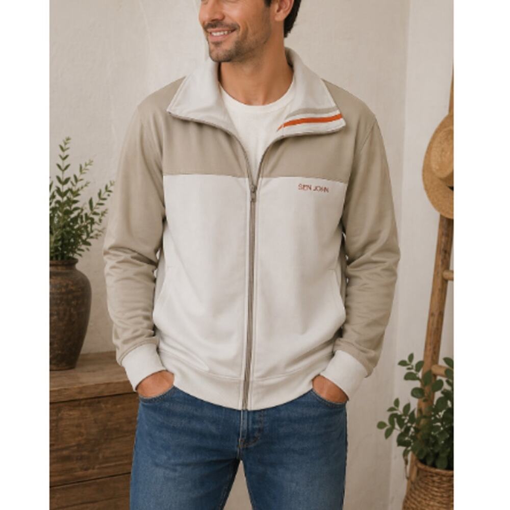 Sean John Men's White Sporty Zip-Up Lightweight Track Jacket XXL